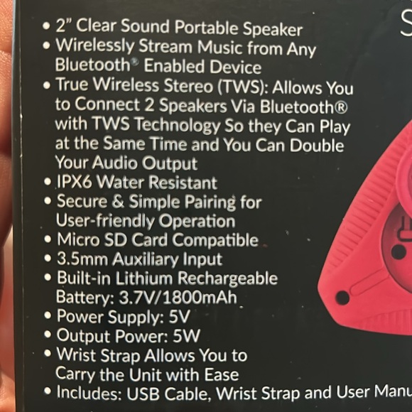 NWT Supersonic IPX6 Water Resistant Bluetooth Speaker - Picture 3 of 3